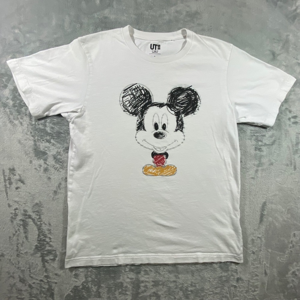 UNIQLO x DISNEY UT Mickey Mouse T-Shirt Mens‎ Medium White Sketch Graphic 419593
